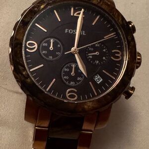 Fossil Brown and Gold Chronograph Watch with Leather Strap